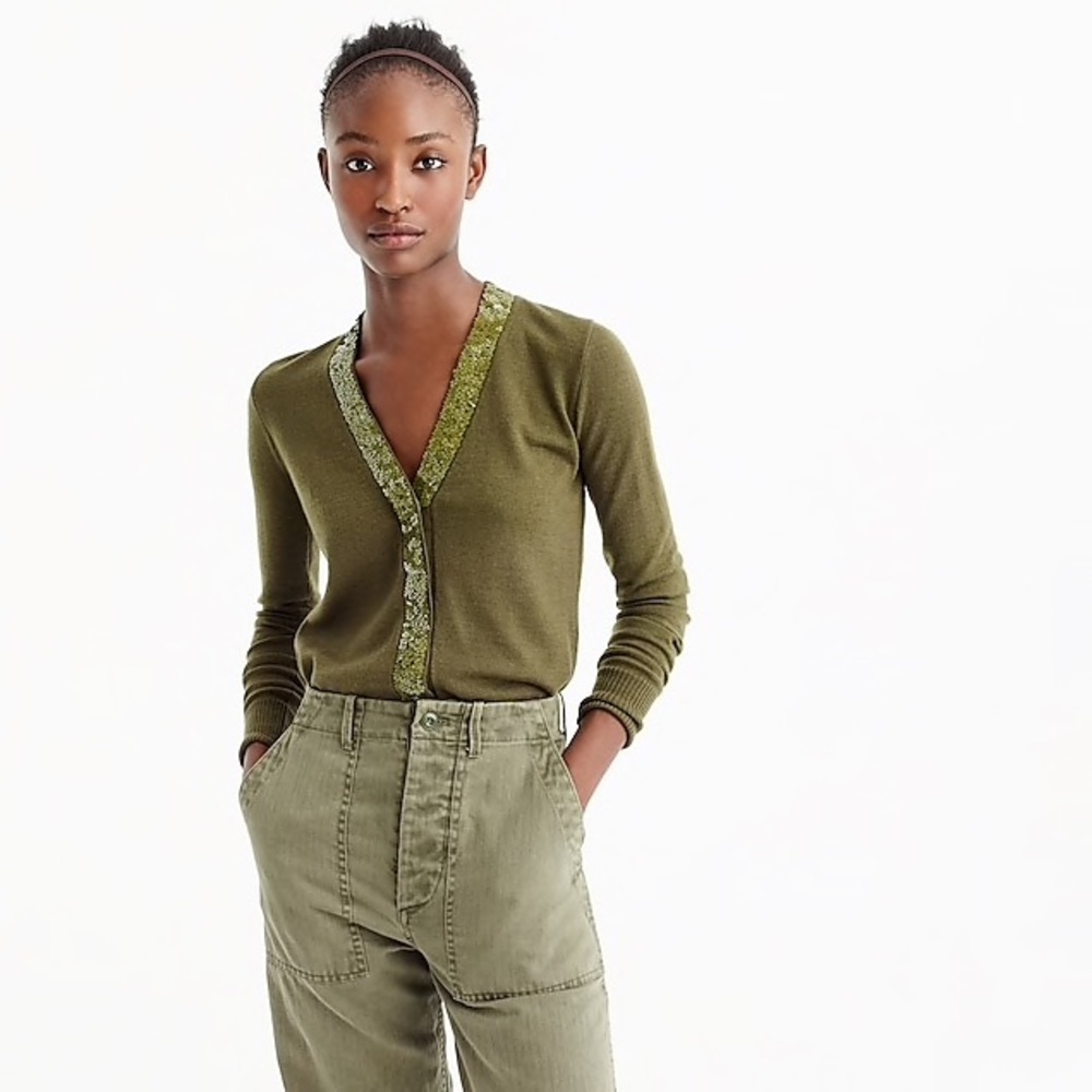 J. Crew Harlow Cardigan with Sequin Placard